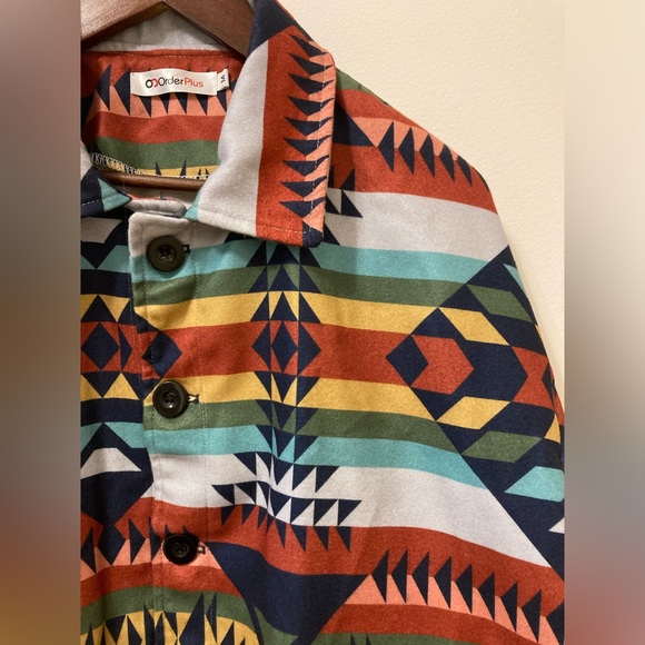 Unisex M Tribal Print Felt Long Sleeve Button Up Heavyweight Coat - Picture 2 of 6